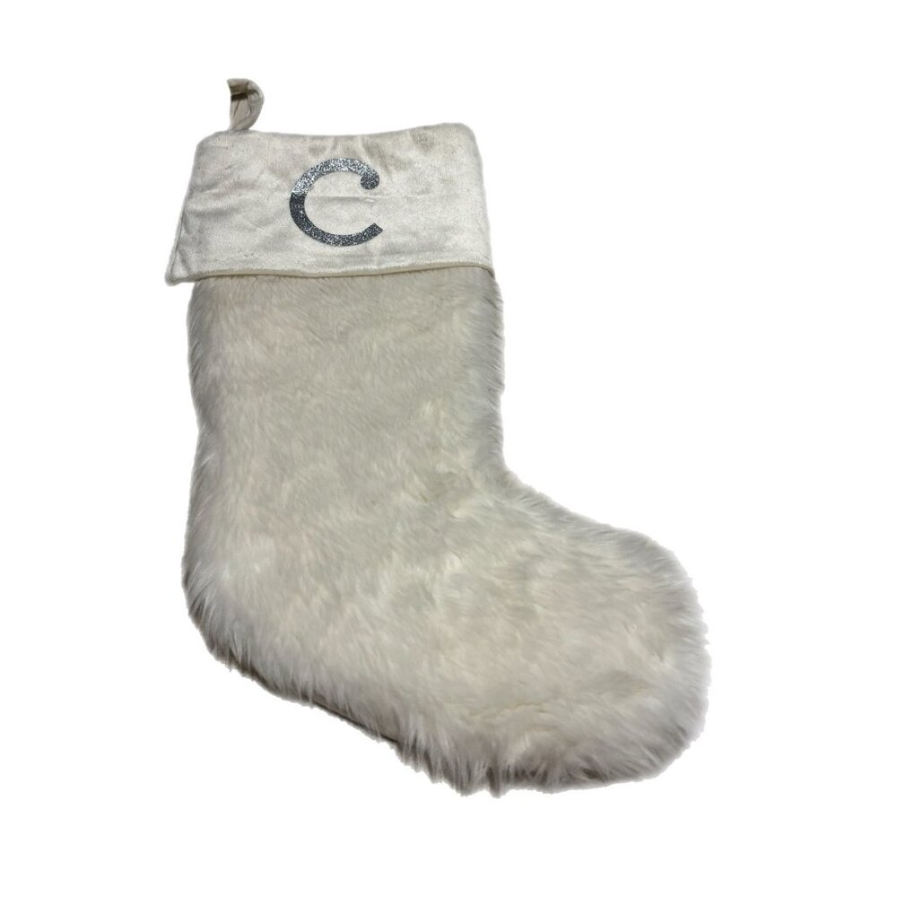 Letter C furry White Monogram Stocking